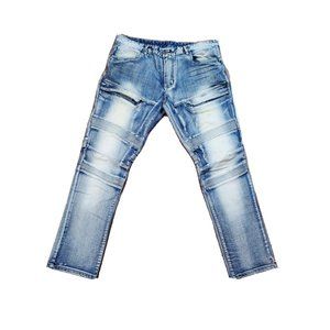 Smoke Rise Slim Fit Jeans Men's 40x32 Denim Blue Straight Zipper  Biker